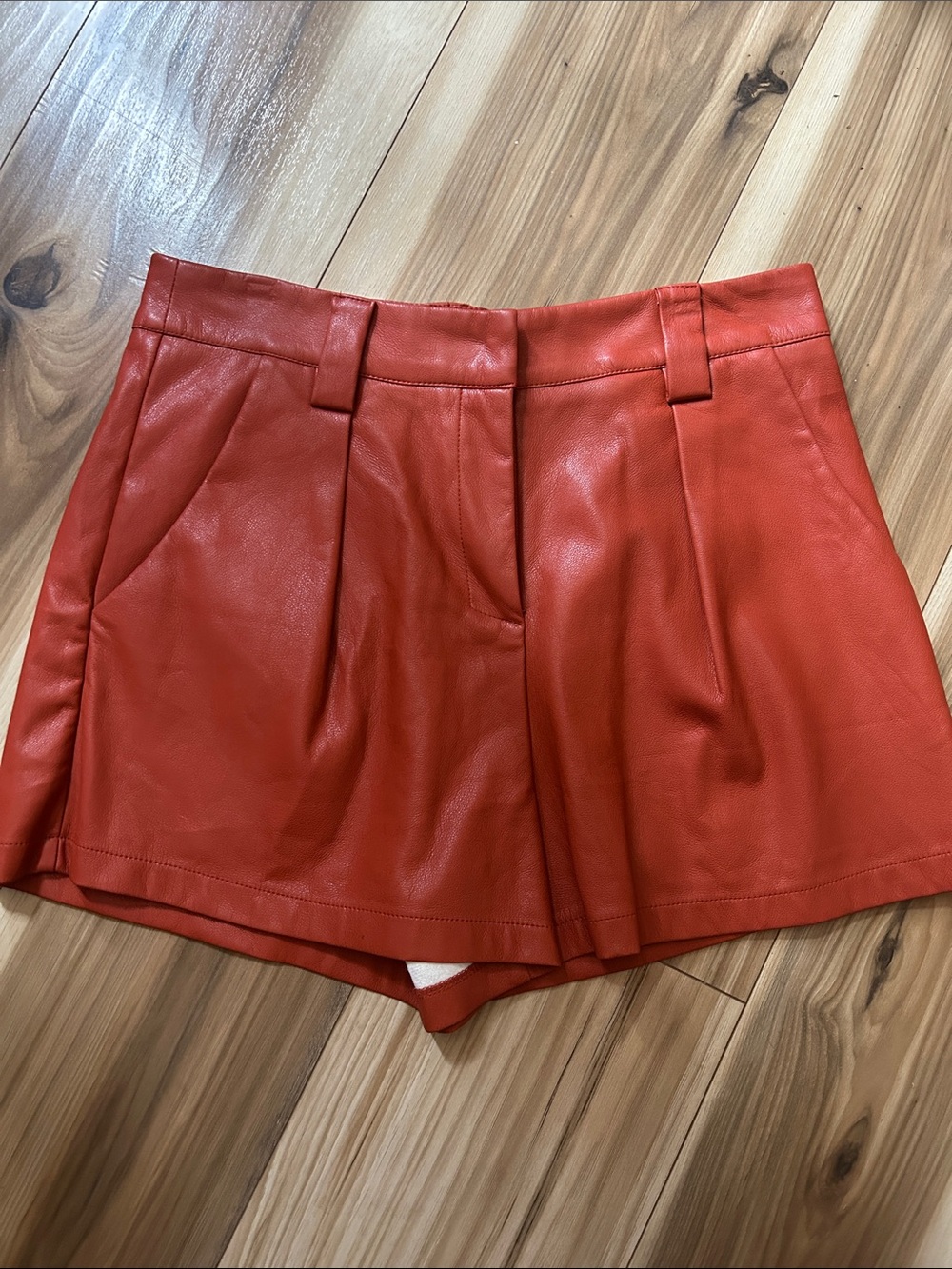 High-Rise Orange Faux Leather Women’s Shorts